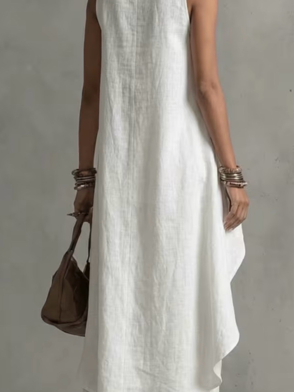 Women’s White High-Low Tunic & Wide-Leg Pants Set Sleeveless - Picture 5 of 9